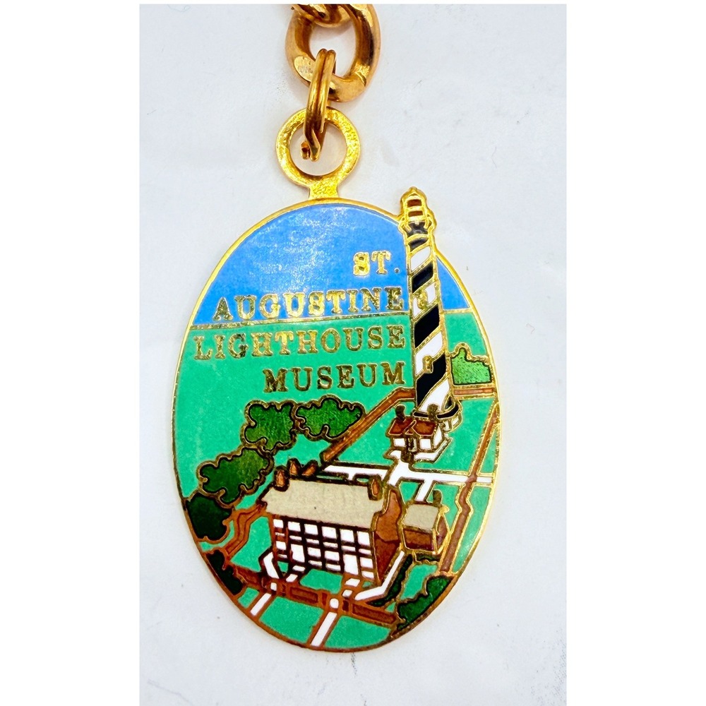 Vintage St Augustine Lighthouse Museum Enamel Souvenir Keychain Florida